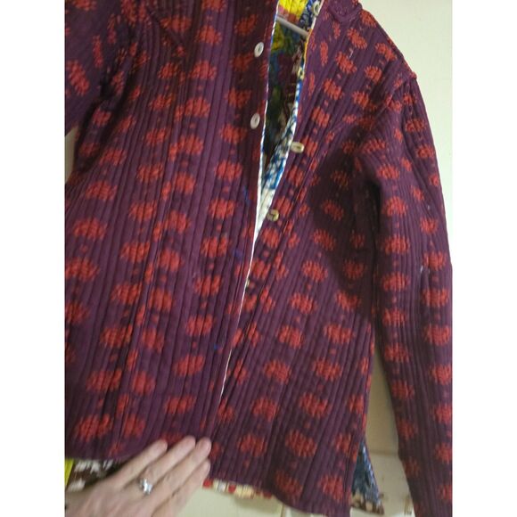 Reversible Quilted Jacket Mandarin Collar Fabric Buttons w Loops WM SZ M Colors! - Picture 10 of 10